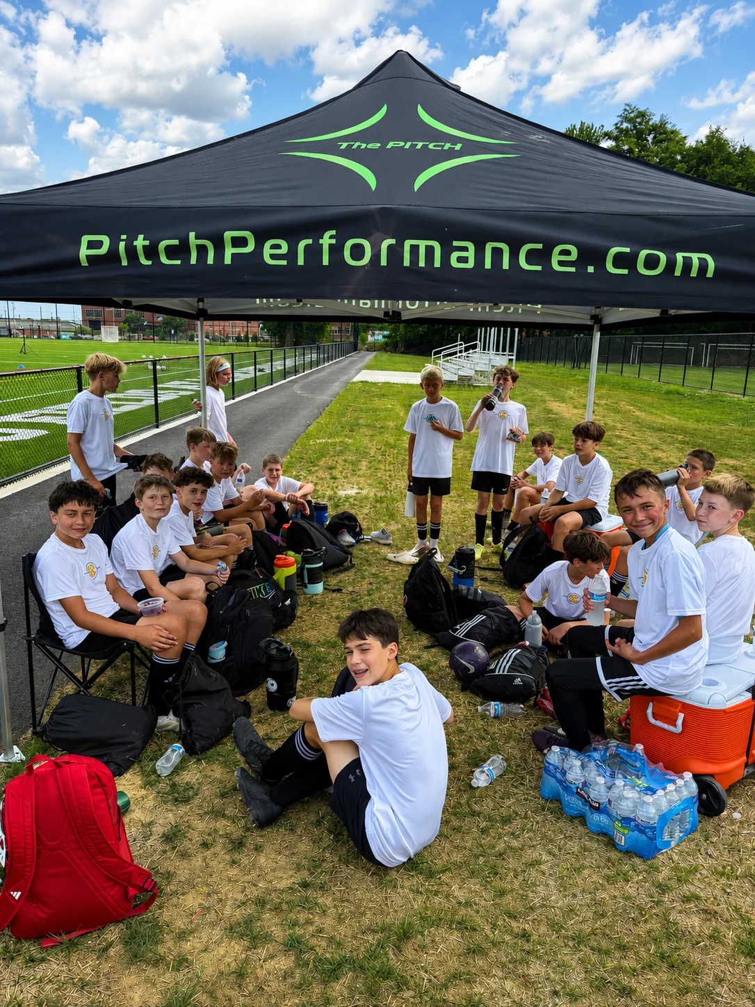 SSC players beneath a Pitch Performance tent