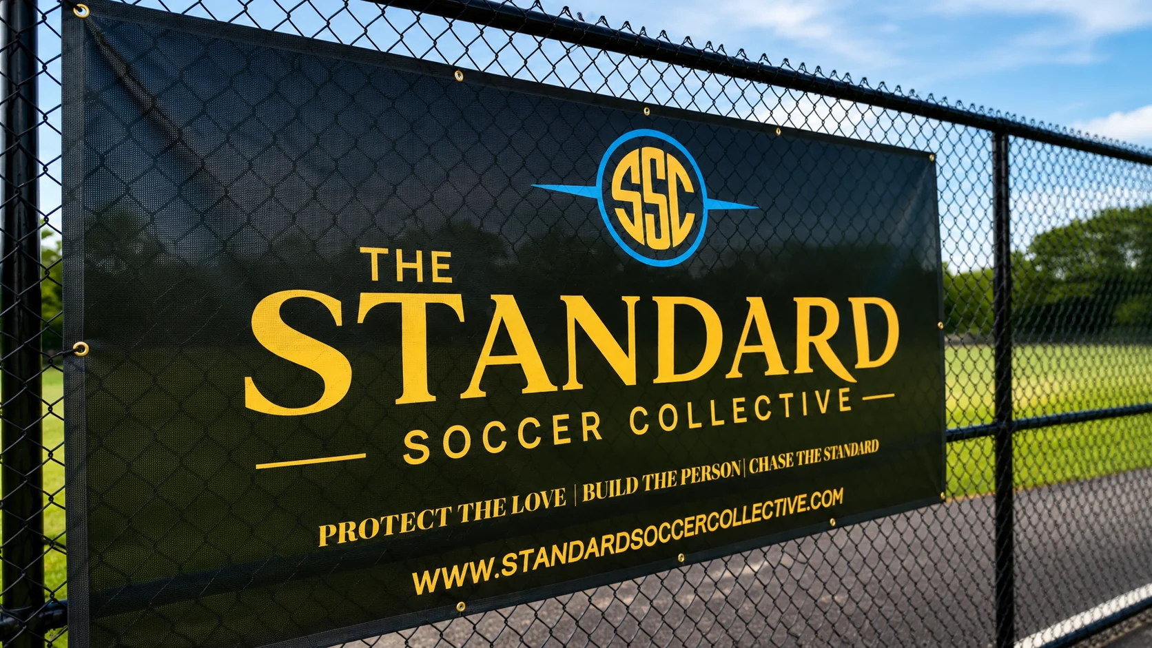 The Standard Soccer Collective banner at Lombardo Fields